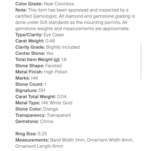 Brand New Citrine and Diamond 14k White Gold Ring $538 - Picture 6 of 6